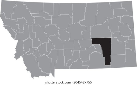 Black highlighted location map of the Rosebud County inside gray map of the Federal State of Montana, USA