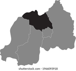 Black highlighted location map of the Rwandan Northern province (Amajyaruguru) inside gray map of the Republic of Rwanda