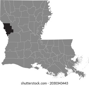 Black Highlighted Location Map Of The Sabine Parish Inside Gray Map Of The Federal State Of Louisiana, USA