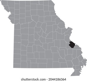 Black highlighted location map of the Sainte Genevieve County inside gray map of the Federal State of Missouri, USA