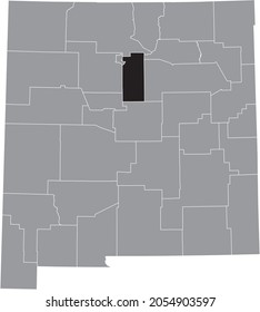 Black highlighted location map of the Santa Fe County inside gray map of the Federal State of New Mexico, USA