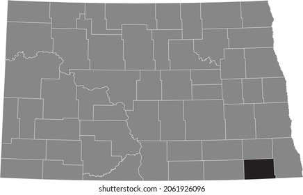 Black highlighted location map of the Sargent County inside gray administrative map of the Federal State of North Dakota, USA
