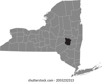 Black highlighted location map of the Schoharie County inside gray map of the Federal State of New York, USA