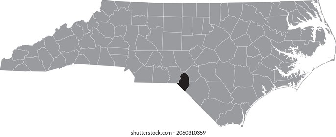 Black highlighted location map of the Scotland County inside gray administrative map of the Federal State of North Carolina, USA