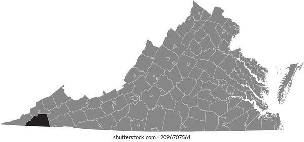 Black highlighted location map of the Scott inside gray administrative map of the Federal State of Virginia, USA