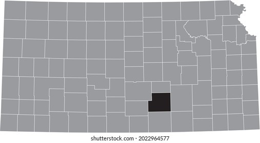 Schwarz hervorgehobene Standortkarte des Sedgwick County in grauer Karte des Bundesstaates Kansas, USA