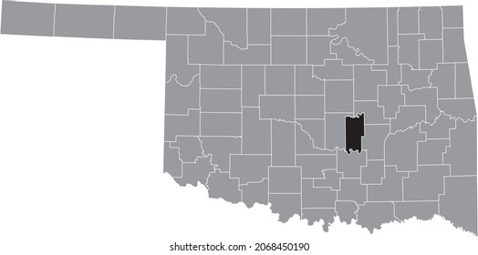 Black highlighted location map of the Seminole County inside gray administrative map of the Federal State of Oklahoma, USA