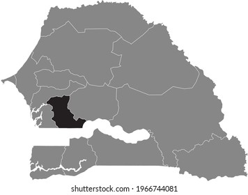 Black highlighted location map of the Senegalese Kaolack region inside gray map of the Republic of Senegal