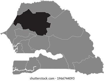 Black highlighted location map of the Senegalese Louga region inside gray map of the Republic of Senegal