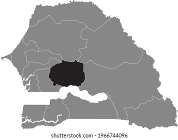 Black highlighted location map of the Senegalese Kaffrine region inside gray map of the Republic of Senegal