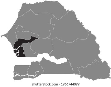 Black highlighted location map of the Senegalese Fatick region inside gray map of the Republic of Senegal