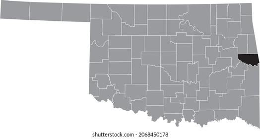 Black highlighted location map of the Sequoyah County inside gray administrative map of the Federal State of Oklahoma, USA