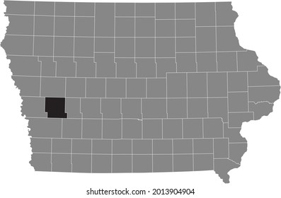 Black Highlighted Location Map Of The Shelby County Inside Gray Map Of The Federal State Of Iowa, USA