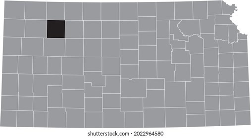 Black highlighted location map of the Sheridan County inside gray map of the Federal State of Kansas, USA