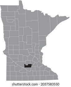 Black highlighted location map of the Sibley County inside gray map of the Federal State of Minnesota, USA
