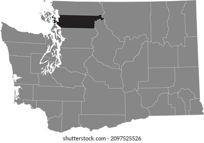 Black highlighted location map of the Skagit County inside gray administrative map of the Federal State of Washington, USA