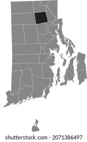 Black highlighted location map of the Smithfield inside gray administrative map of the Federal State of Rhode Island, USA