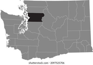 Black highlighted location map of the Snohomish County inside gray administrative map of the Federal State of Washington, USA
