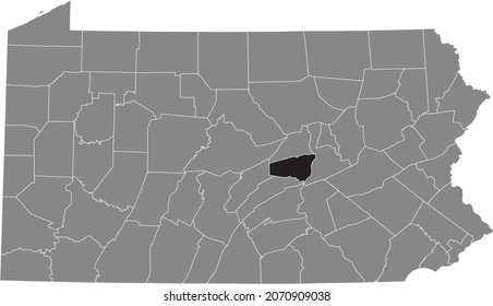 Black highlighted location map of the Snyder County inside gray administrative map of the Federal State of Pennsylvania, USA