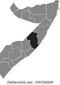 Black highlighted location map of the Somali Galguduud region inside gray map of the Federal Republic of Somalia