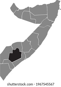 Black highlighted location map of the Somali Bay region inside gray map of the Federal Republic of Somalia