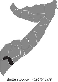 Black highlighted location map of the Somali Middle Juba (Jubbada Dhexe) region inside gray map of the Federal Republic of Somalia