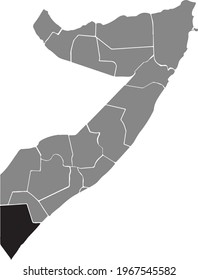 Black highlighted location map of the Somali Lower Juba (Jubbada Hoose) region inside gray map of the Federal Republic of Somalia