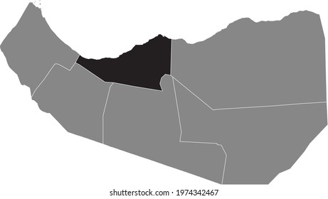 Black highlighted location map of the Somalilander Sahil region inside gray map of the Republic of Somaliland