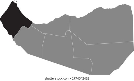 Black highlighted location map of the Somalilander Awdal region inside gray map of the Republic of Somaliland