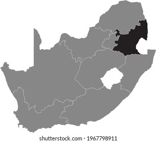 Mapa de ubicación resaltado en negro de la provincia sudafricana de Mpumalanga dentro del mapa gris de la República de Sudáfrica