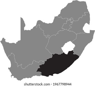Black highlighted location map of the South African Eastern Cape province inside gray map of the Republic of South Africa