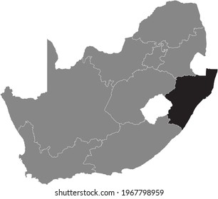 Black highlighted location map of the South African KwaZulu-Natal province inside gray map of the Republic of South Africa