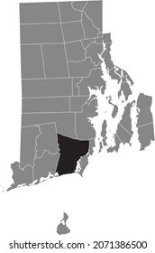 Black highlighted location map of the South Kingstown inside gray administrative map of the Federal State of Rhode Island, USA