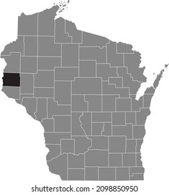 Black highlighted location map of the St. Croix County inside gray administrative map of the Federal State of Wisconsin, USA