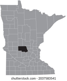 Black highlighted location map of the Stearns County inside gray map of the Federal State of Minnesota, USA