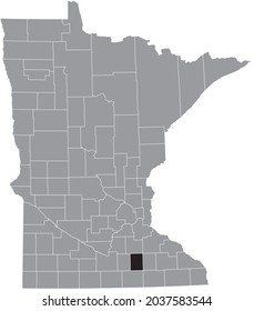 Black highlighted location map of the Steele County inside gray map of the Federal State of Minnesota, USA