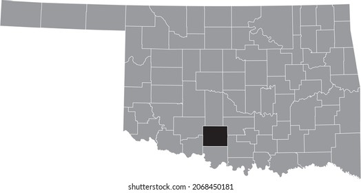 Black highlighted location map of the Stephens County inside gray administrative map of the Federal State of Oklahoma, USA