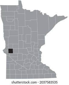 Black highlighted location map of the Stevens County inside gray map of the Federal State of Minnesota, USA