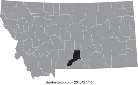 Black highlighted location map of the Stillwater County inside gray map of the Federal State of Montana, USA