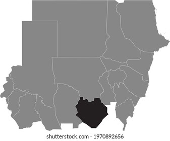 Black highlighted location map of the Sudanese South Kordofan state inside gray map of the Republic of Sudan