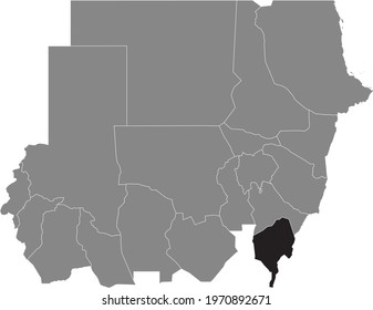 Black highlighted location map of the Sudanese Blue Nile state inside gray map of the Republic of Sudan