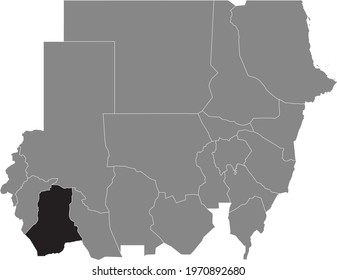 Black highlighted location map of the Sudanese South Darfur state inside gray map of the Republic of Sudan