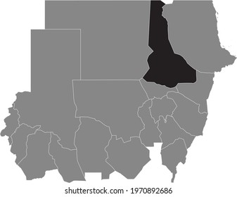 Black highlighted location map of the Sudanese River Nile state inside gray map of the Republic of Sudan
