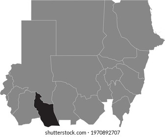 Black highlighted location map of the Sudanese East Darfur state inside gray map of the Republic of Sudan
