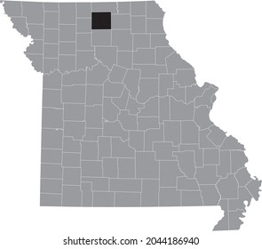 Black highlighted location map of the Sullivan County inside gray map of the Federal State of Missouri, USA