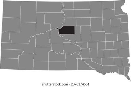 Black highlighted location map of the Sully County inside gray administrative map of the Federal State of South Dakota, USA