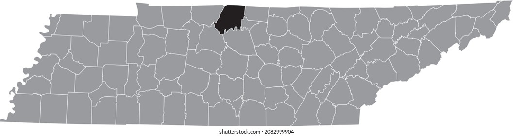 Black highlighted location map of the Sumner County inside gray administrative map of the Federal State of Tennessee, USA