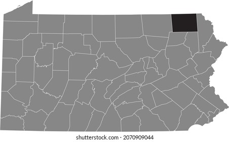 Black highlighted location map of the Susquehanna County inside gray administrative map of the Federal State of Pennsylvania, USA