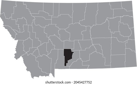 Black highlighted location map of the Sweet Grass County inside gray map of the Federal State of Montana, USA