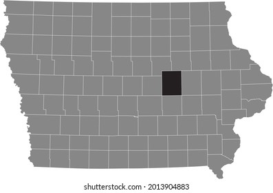 Black highlighted location map of the Tama County inside gray map of the Federal State of Iowa, USA